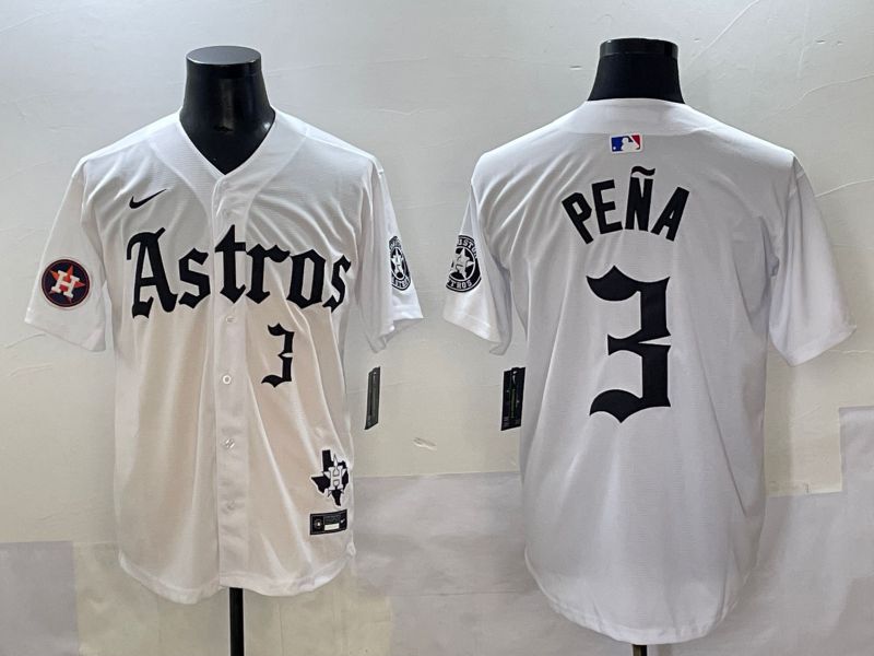 Men 2025 Houston Astros #3 Pena White Five generations Joint Name Nike MLB Jersey style 40